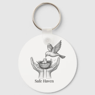 Safe Haven - 人の手の中の鳥 自然アートマーケット キーホルダー