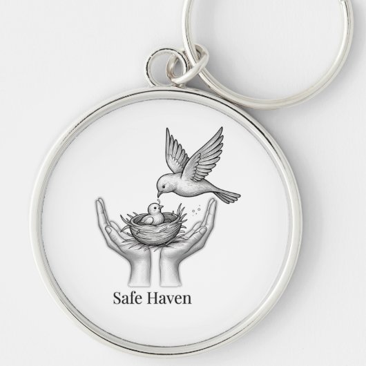 Safe Haven - 人の手の中の鳥 自然アートマーケット キーホルダー (正面)