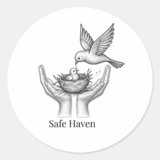 Safe Haven - 人の手の中の鳥 自然アートマーケット ラウンドシール