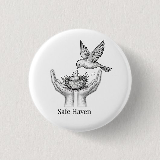 Safe Haven - 人の手の中の鳥 自然アートマーケット 缶バッジ (正面)