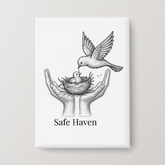 Safe Haven - 人の手の中の鳥 自然アートマーケット 缶バッジ (正面)