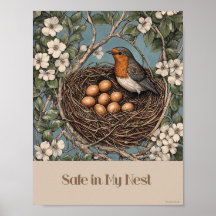 Safe In My Nest Bird子供部屋ポスター