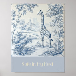 Safe In My Nest Blue Giraffe子供部屋 ポスター