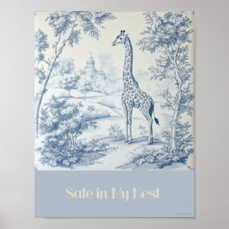Safe In My Nest Blue Giraffe子供部屋 ポスター
