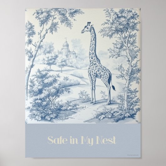 Safe In My Nest Blue Giraffe子供部屋 ポスター (正面)