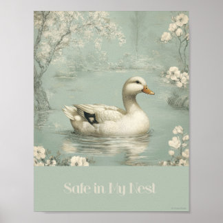 Safe In My Nest Green Duck子供部屋ポスター ポスター