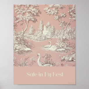 Safe In My Nest Pink Swans子供部屋ポスター ポスター