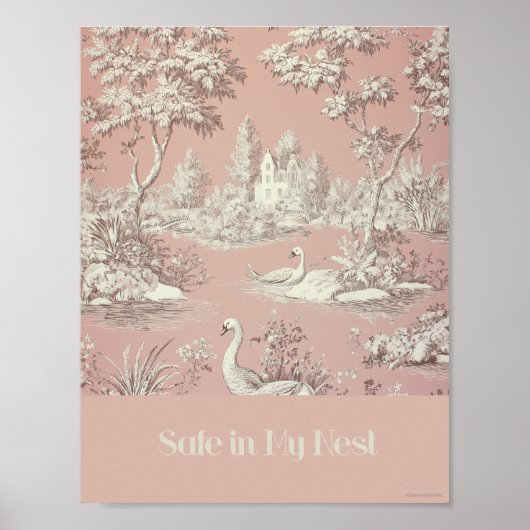 Safe In My Nest Pink Swans子供部屋ポスター ポスター (正面)