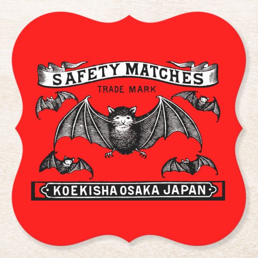 Safety 日本の Matchesアートこうもり ペーパーコースター (正面)