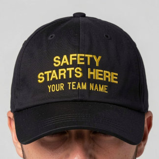 Safety Starts Here | カスタムチームテキスト 刺繍入りキャップ