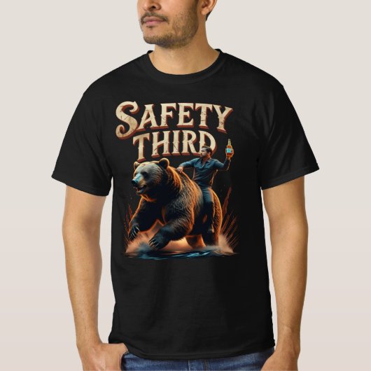 Safety Third Bear Rider Funny Tシャツ (正面)