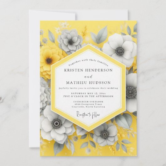 Saffron Charcoal Bloom Wedding 招待状 (正面)