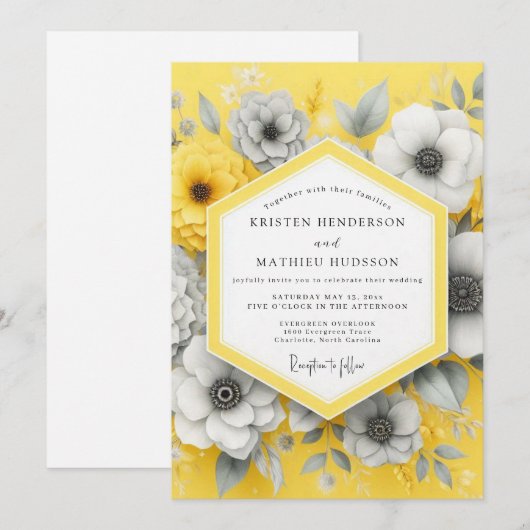 Saffron Charcoal Bloom Wedding 招待状 (正面/裏面)