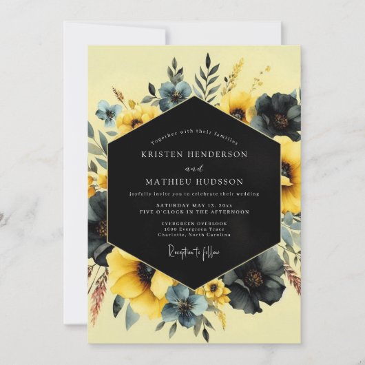 Saffron Slate Moody Flora Wedding 招待状 (正面)