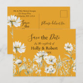 Saffron Yellow, Daisy Floral Wedding Save the Date ポストカード (正面/裏面)