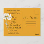 Saffron Yellow, Daisy Floral Wedding Save the Date ポストカード (裏面)