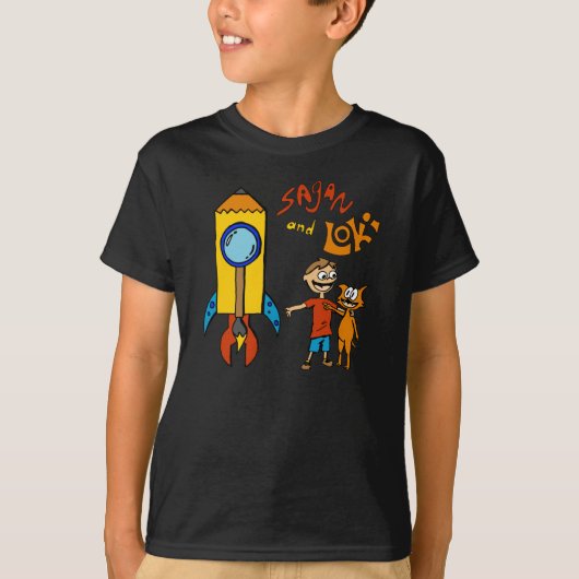 Saganおよびロキのロケットの黒いティー Tシャツ (正面)