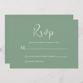 Sageお洒落 Green RSVPカードのホワイトスクリプト 招待状 (正面/裏面)