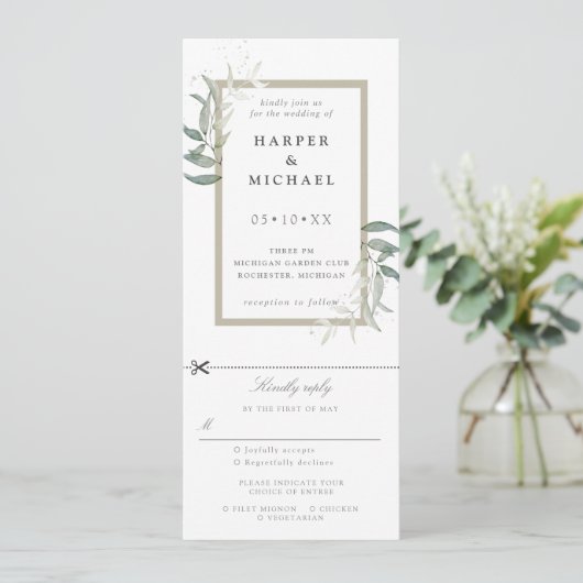 Sageの葉結婚式の招待w rsvp添付 招待状 (スタンド正面)