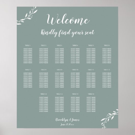 Sageエレガントの結婚座席表20x24 ポスター (正面)