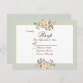 Sageエレガント GreenフローラウェディングRSVPカード 招待状 (正面/裏面)