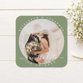 Sageエレガント Green写真の結婚式の日付を保存 スクエアシール