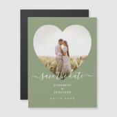 Sageエレガント Green写真の結婚式の日付を保存 マグネット招待状 (正面/裏面)