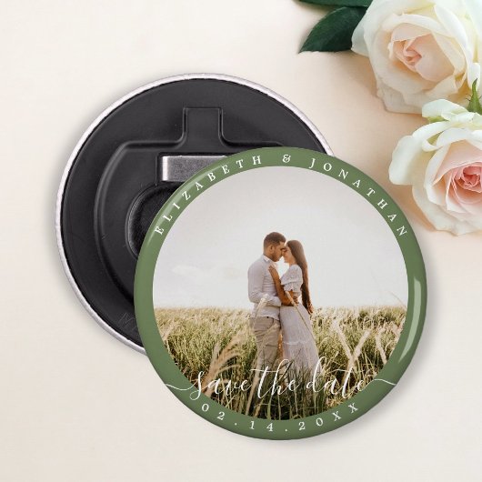 Sageエレガント Green写真の結婚式の日付を保存 栓抜き