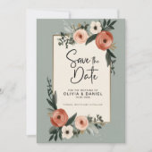 Sageエレガント Green Folids Wedding Save The Date 招待状 (正面)