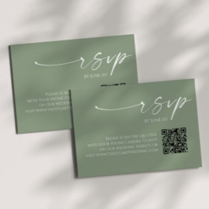 Sageエレガント Green QRコードウェディングRSVPカード 出欠カード
