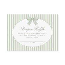sageグリーンのストライプのベビーシャワー同封カード