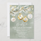  sageグリーンの外は雪のクリスマスベイビーシャワー 招待状 (正面)