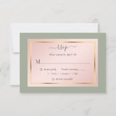 Sageグリーンエレガント赤面金ゴールドウェディングRSVPカード 出欠カード (正面)