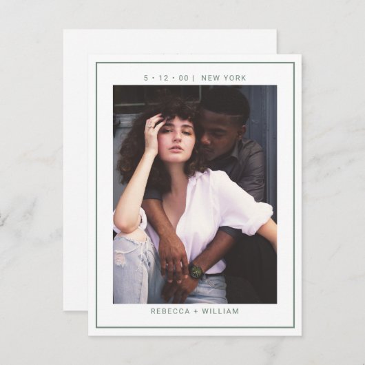 Sageグリーンフォトウェディング日付を保存招待状 ポストカード (正面/裏面)