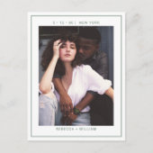 Sageグリーンフォトウェディング日付を保存招待状 ポストカード (正面)