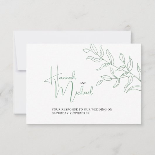 Sageグリーンブランチ食事オプション結婚のイベントRSVP 出欠カード (正面)
