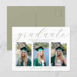 Sageスクリプトエレガントミニマル卒業式3写真 インビテーションポストカード