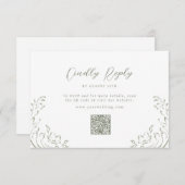 SageスケッチヴィンテージフローリッシュQRコー結婚ド 出欠カード (正面/裏面)