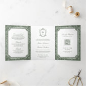 Sageビクトリアン GreenカトリックQRコード結婚s 三つ折り招待状 (内部)