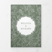Sageビクトリアン GreenカトリックQRコード結婚s 三つ折り招待状 (カバー)