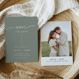 SAGEミニマリスト結婚式の日付カードを保存 招待状