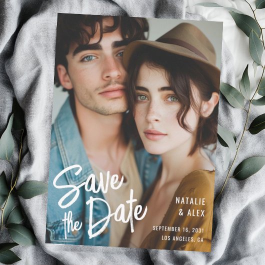 Sageモダン Brush Scriptフォトズ結婚ーズ セーブザデート