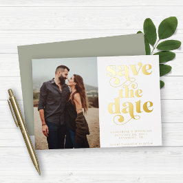 Sageモダン Gold Foil Photo Save the Date 箔招待状