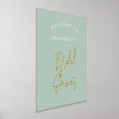 Sageモダン Greenスクリプトウェルカムブライダルシャワー 箔ポスター (レイダウン)