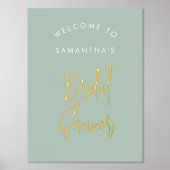 Sageモダン Greenスクリプトウェルカムブライダルシャワー 箔ポスター (正面)