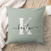Sageモダン Greenスクリプトモノグラム クッション (ブランケット)