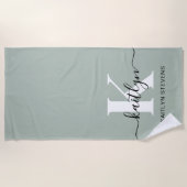 Sageモダン Greenスクリプトモノグラム ビーチタオル (正面)