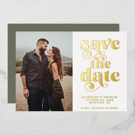 Sageモダン Green Gold Foil Photo Save the Date 箔招待状