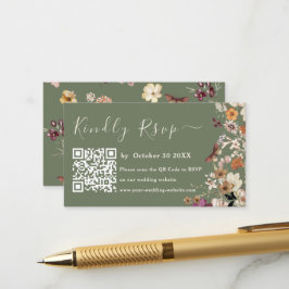 Sageモダン Green Wildflower QrコードRsvp結婚's エンクロージャーカード
