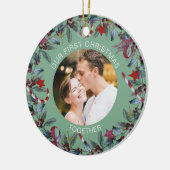 Sage初めてのクリスマスの一緒パーソナライズされた写真 セラミックオーナメント (左)